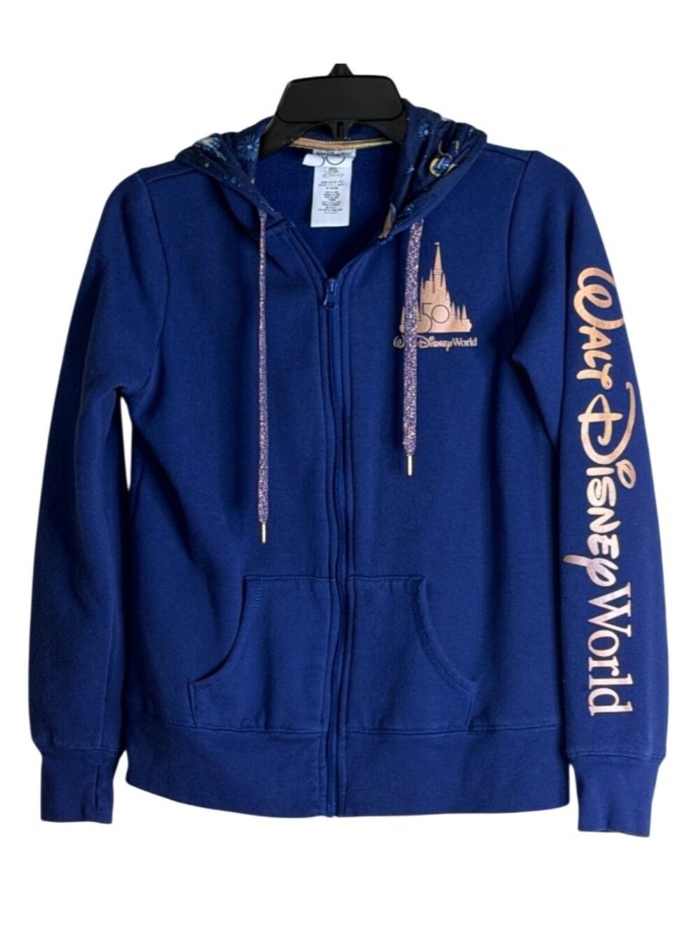 Walt Disney World 50th Anniversary Hooded Sweatshirt Navy Multi Size Small